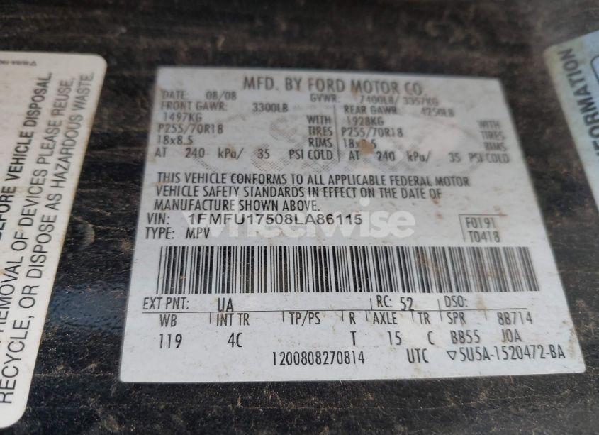 Photo 9 of 2008 Ford Expedition EDDIE BAUER/KING RANCH (VIN 1FMFU17508LA86115)