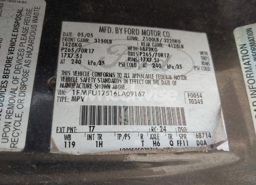 Photo 9 of 2006 Ford Expedition EDDIE BAUER (VIN 1FMFU17516LA09167)