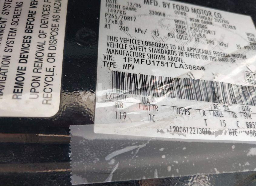 Photo 9 of 2007 Ford Expedition EDDIE BAUER (VIN 1FMFU17517LA38668)