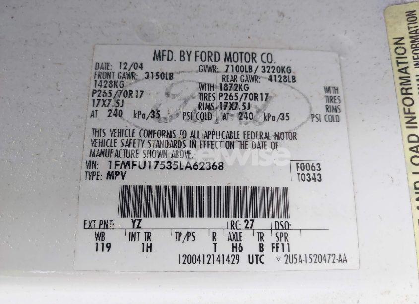 Photo 9 of 2005 Ford Expedition EDDIE BAUER/KING RANCH (VIN 1FMFU17535LA62368)