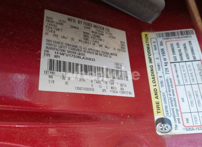 Photo 9 of 2008 Ford Expedition EDDIE BAUER/KING RANCH (VIN 1FMFU17538LA30833)