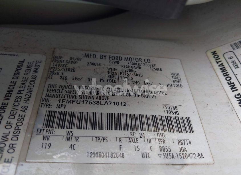 Photo 9 of 2008 Ford Expedition EDDIE BAUER (VIN 1FMFU17538LA71012)