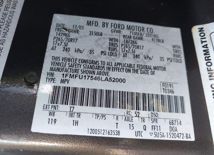 Photo 9 of 2006 Ford Expedition EDDIE BAUER/KING RANCH (VIN 1FMFU17546LA52000)