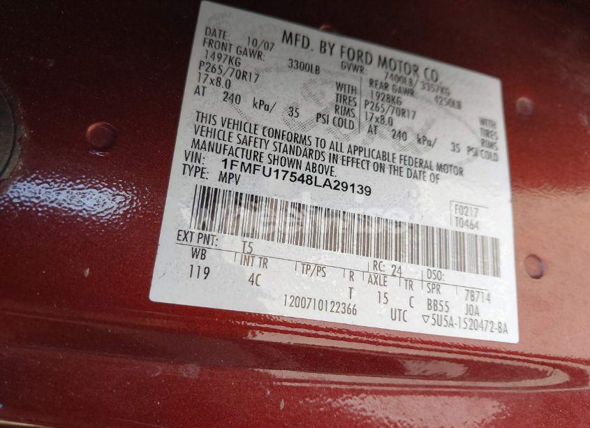 Photo 9 of 2008 Ford Expedition EDDIE BAUER/KING RANCH (VIN 1FMFU17548LA29139)