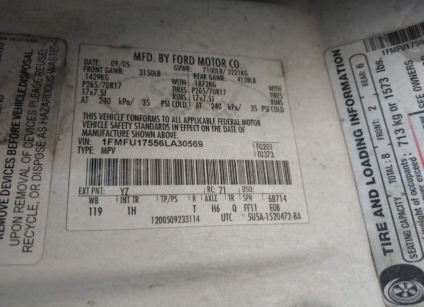 Photo 9 of 2006 Ford Expedition EDDIE BAUER/KING RANCH (VIN 1FMFU17556LA30569)