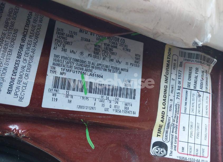 Photo 9 of 2006 Ford Expedition EDDIE BAUER/KING RANCH (VIN 1FMFU17556LA51504)