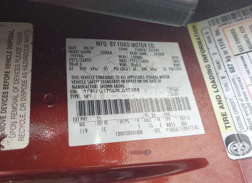 Photo 9 of 2008 Ford Expedition EDDIE BAUER/KING RANCH (VIN 1FMFU17568LA17381)