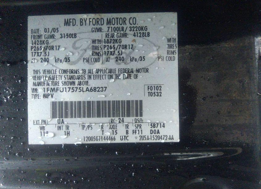 Photo 9 of 2005 Ford Expedition EDDIE BAUER/KING RANCH (VIN 1FMFU17575LA68237)
