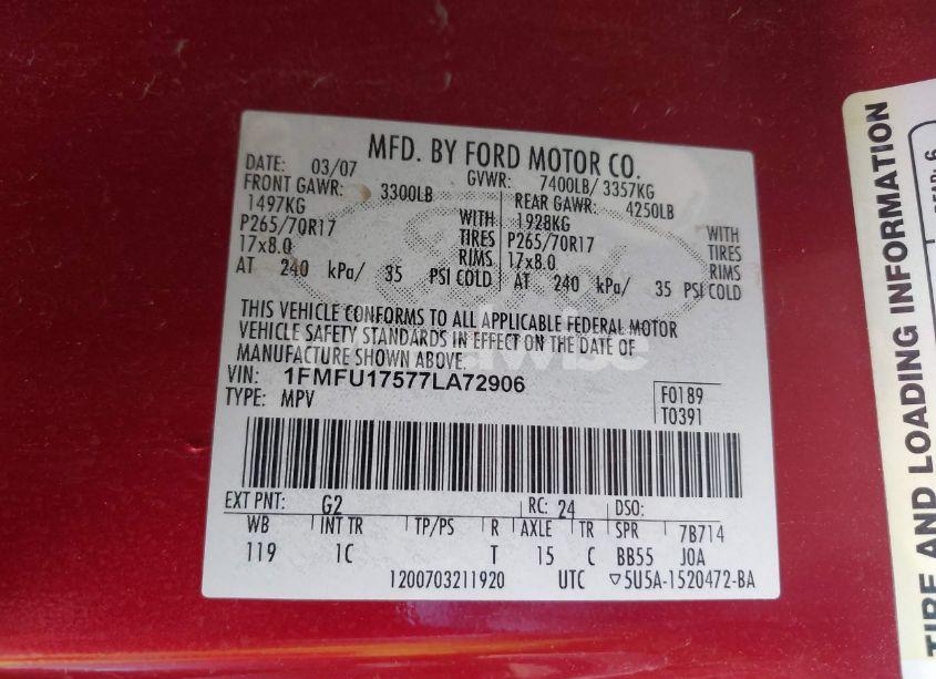 Photo 9 of 2007 Ford Expedition EDDIE BAUER (VIN 1FMFU17577LA72906)