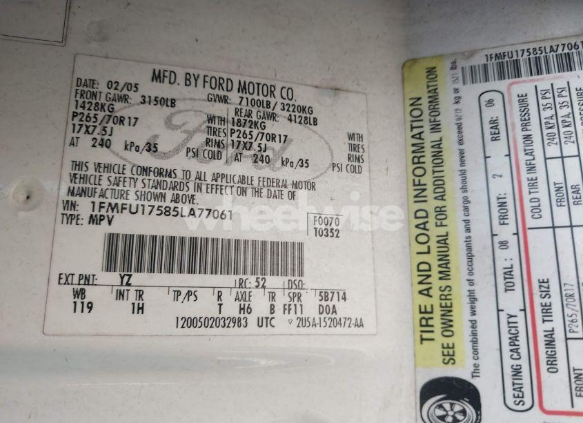 Photo 9 of 2005 Ford Expedition EDDIE BAUER/KING RANCH (VIN 1FMFU17585LA77061)