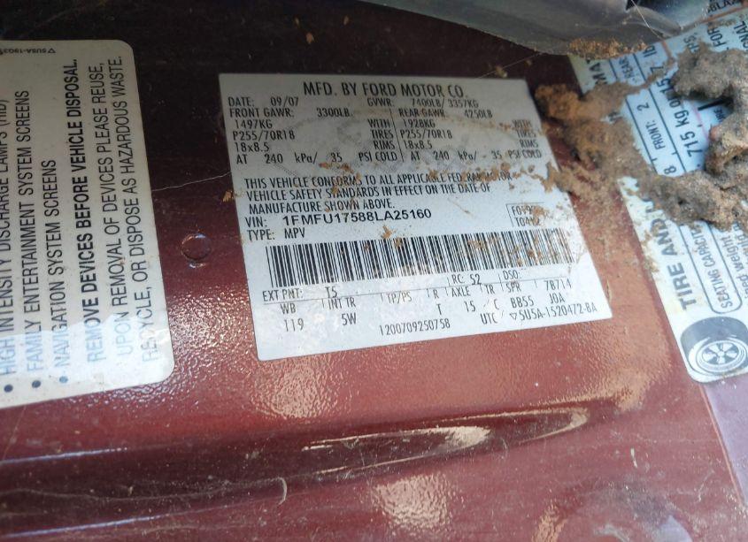 Photo 9 of 2008 Ford Expedition EDDIE BAUER/KING RANCH (VIN 1FMFU17588LA25160)