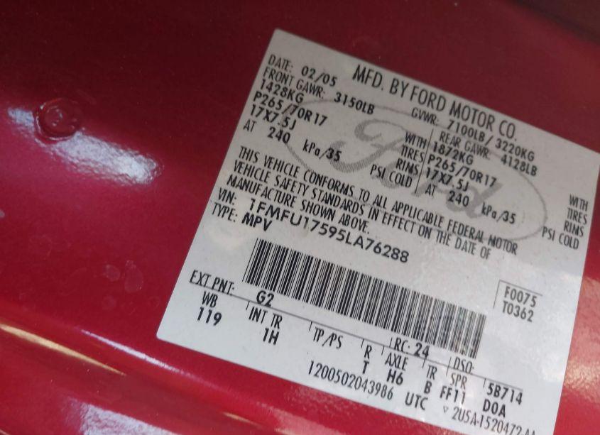 Photo 9 of 2005 Ford Expedition EDDIE BAUER/KING RANCH (VIN 1FMFU17595LA76288)