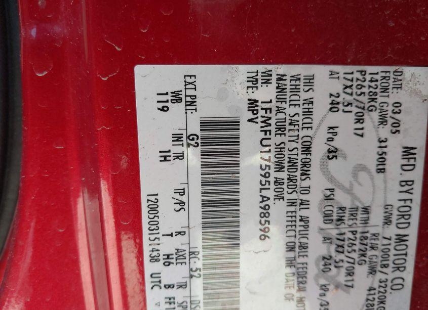 Photo 9 of 2005 Ford Expedition EDDIE BAUER/KING RANCH (VIN 1FMFU17595LA98596)