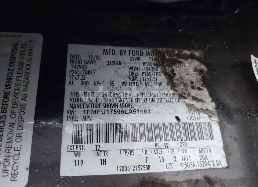 Photo 9 of 2006 Ford Expedition EDDIE BAUER/KING RANCH (VIN 1FMFU17596LA51683)