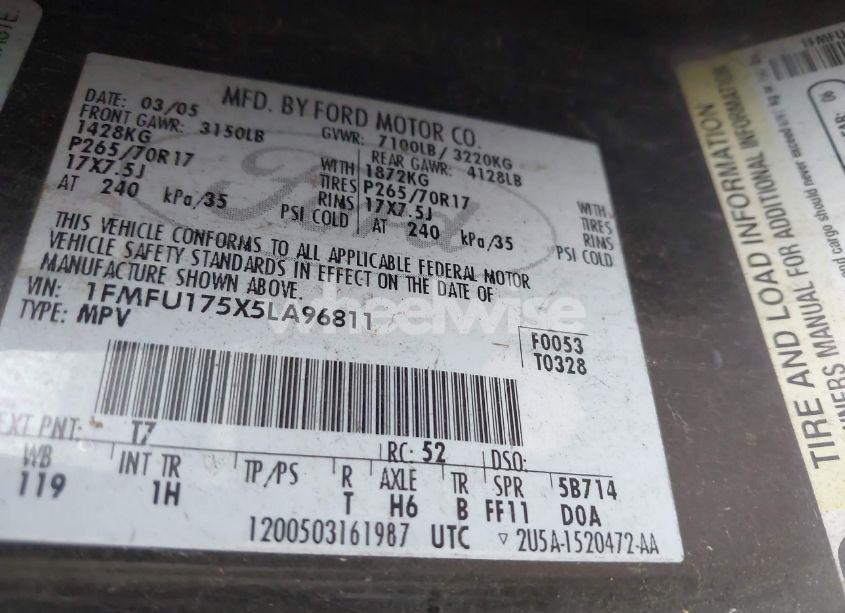 Photo 9 of 2005 Ford Expedition EDDIE BAUER/KING RANCH (VIN 1FMFU175X5LA96811)