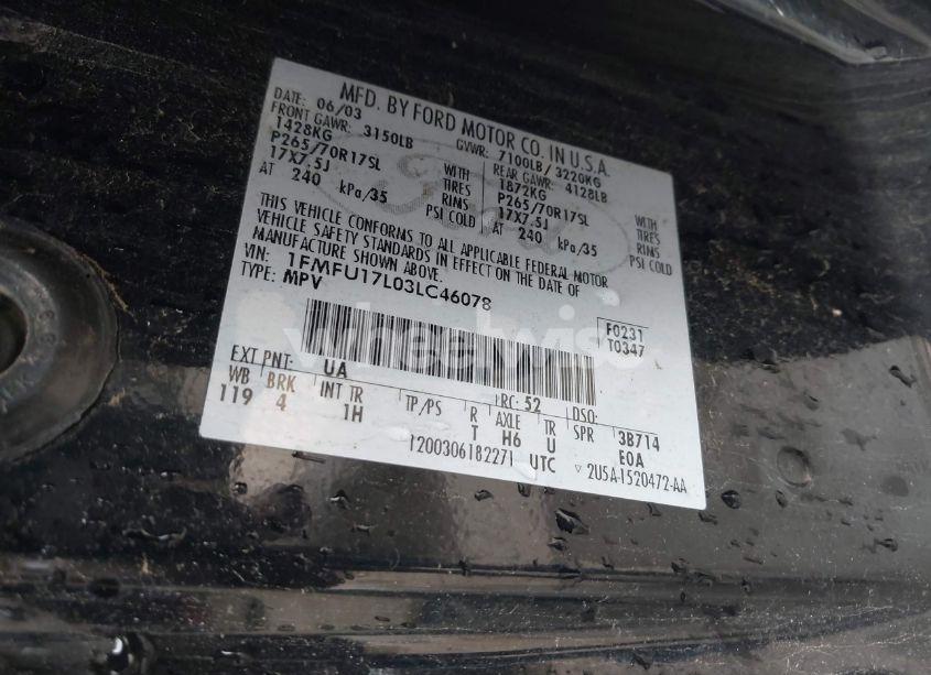 Photo 9 of 2003 Ford Expedition EDDIE BAUER (VIN 1FMFU17L03LC46078)