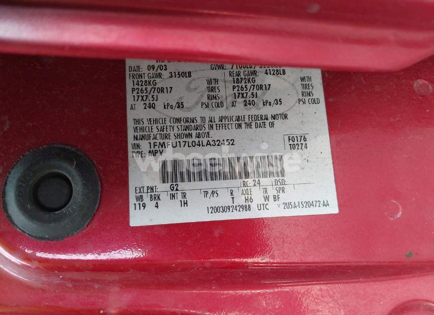 Photo 9 of 2004 Ford Expedition EDDIE BAUER (VIN 1FMFU17L04LA32452)