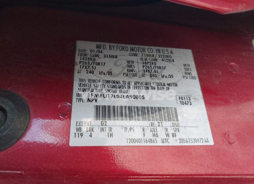 Photo 9 of 2004 Ford Expedition EDDIE BAUER (VIN 1FMFU17L04LA90805)