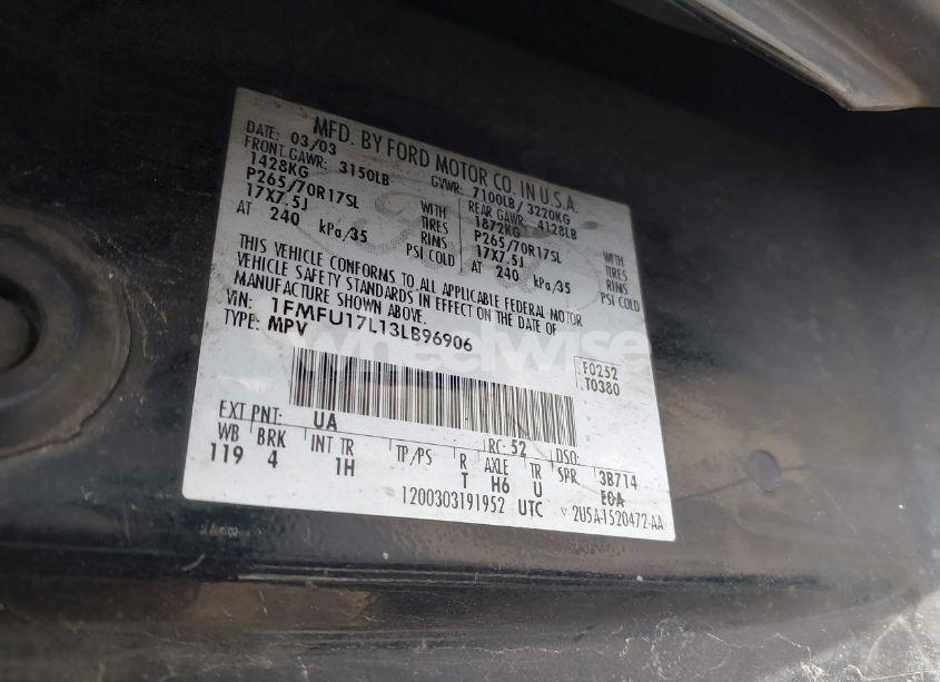 Photo 9 of 2003 Ford Expedition EDDIE BAUER (VIN 1FMFU17L13LB96906)