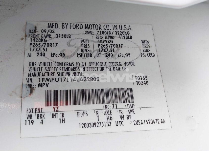 Photo 9 of 2004 Ford Expedition EDDIE BAUER (VIN 1FMFU17L14LA32802)