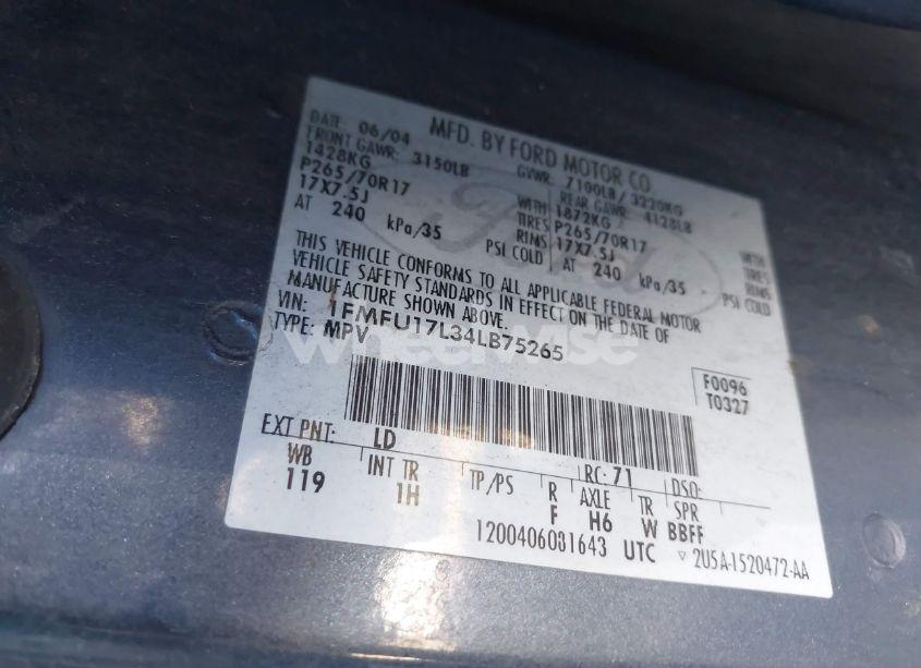 Photo 9 of 2004 Ford Expedition EDDIE BAUER (VIN 1FMFU17L34LB75265)