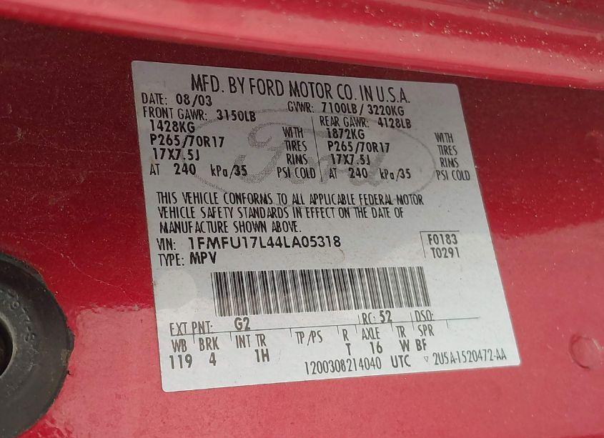 Photo 9 of 2004 Ford Expedition EDDIE BAUER (VIN 1FMFU17L44LA05318)