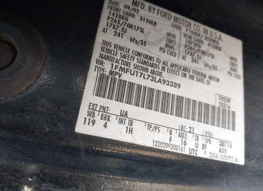 Photo 9 of 2003 Ford Expedition EDDIE BAUER (VIN 1FMFU17L73LA93389)