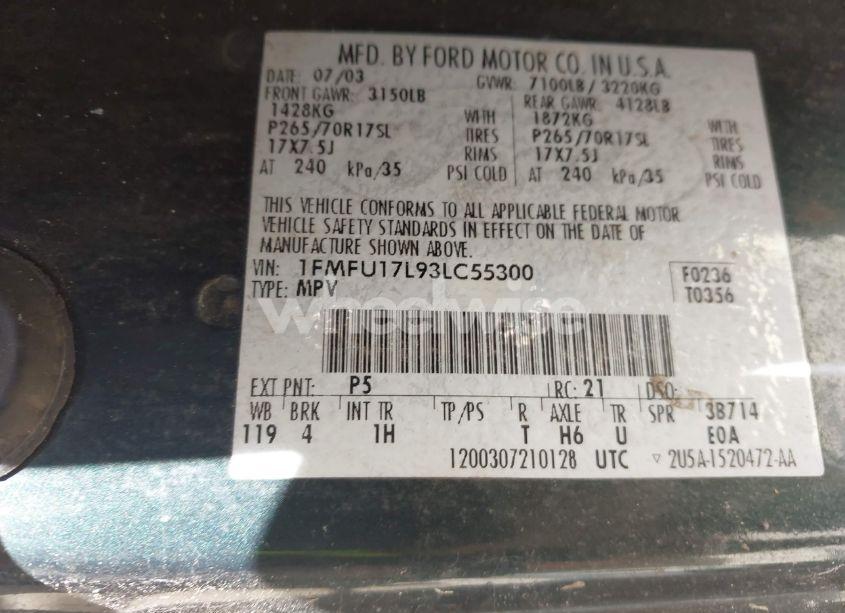 Photo 9 of 2003 Ford Expedition EDDIE BAUER (VIN 1FMFU17L93LC55300)