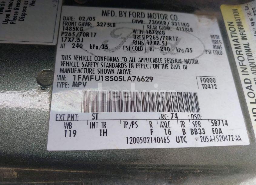 Photo 9 of 2005 Ford Expedition EDDIE BAUER/KING RANCH (VIN 1FMFU18505LA76629)