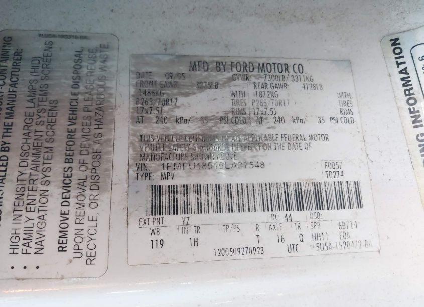 Photo 9 of 2006 Ford Expedition EDDIE BAUER/KING RANCH (VIN 1FMFU18516LA37548)