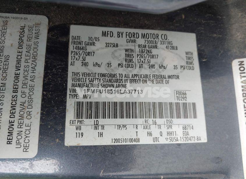 Photo 9 of 2006 Ford Expedition EDDIE BAUER/KING RANCH (VIN 1FMFU18516LA37713)