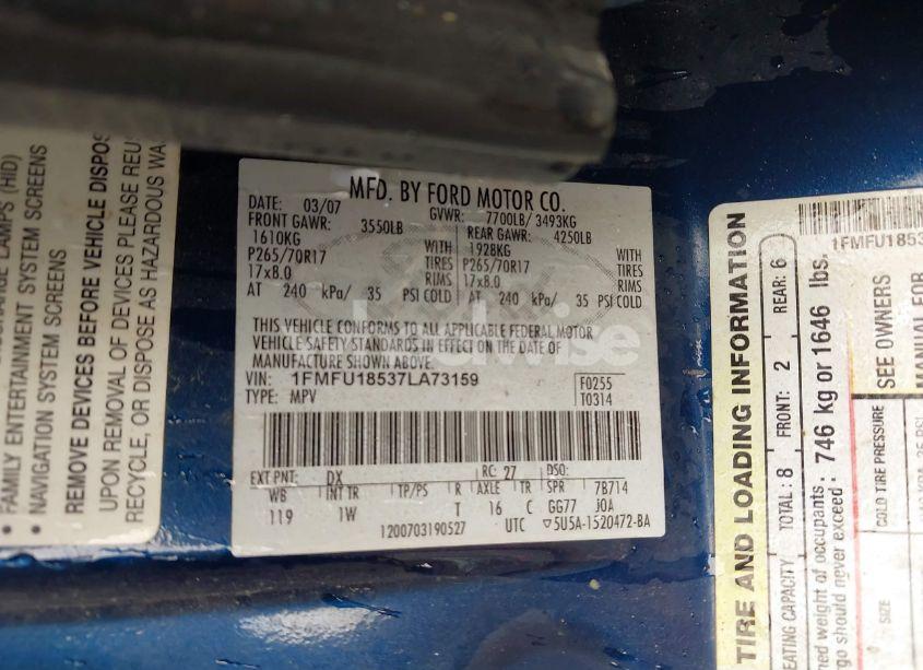 Photo 9 of 2007 Ford Expedition EDDIE BAUER (VIN 1FMFU18537LA73159)