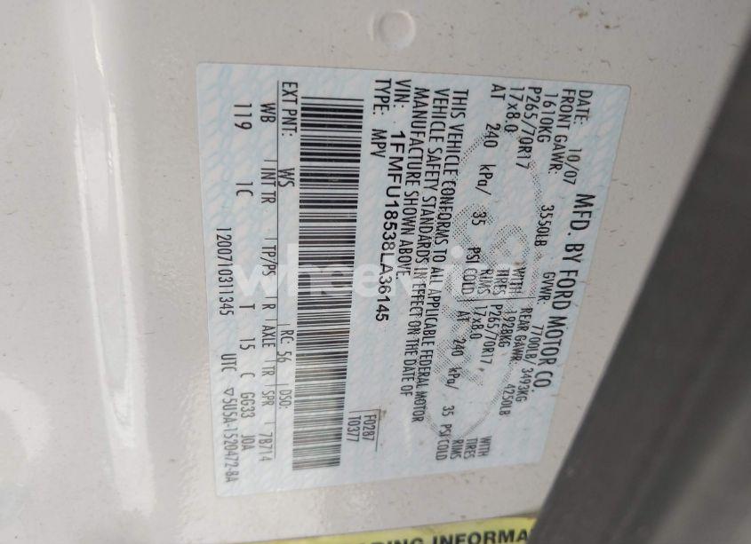 Photo 9 of 2008 Ford Expedition EDDIE BAUER/KING RANCH (VIN 1FMFU18538LA36145)