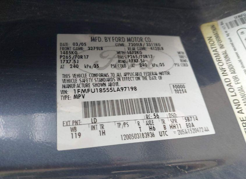 Photo 9 of 2005 Ford Expedition EDDIE BAUER/KING RANCH (VIN 1FMFU18555LA97198)