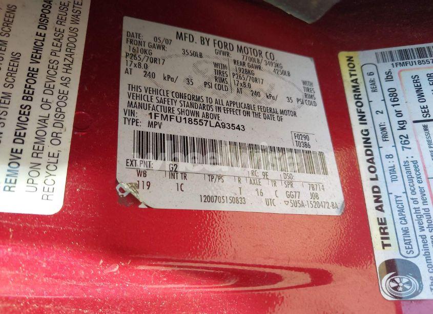 Photo 9 of 2007 Ford Expedition EDDIE BAUER (VIN 1FMFU18557LA93543)