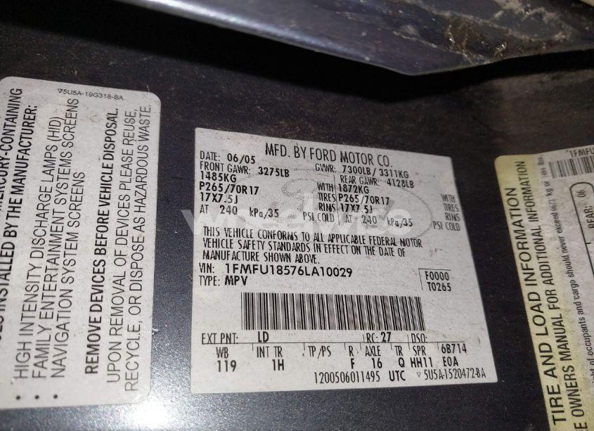 Photo 9 of 2006 Ford Expedition EDDIE BAUER/KING RANCH (VIN 1FMFU18576LA10029)