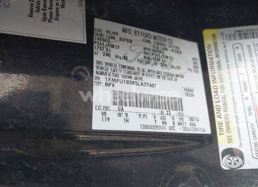 Photo 9 of 2005 Ford Expedition EDDIE BAUER/KING RANCH (VIN 1FMFU18585LA77401)