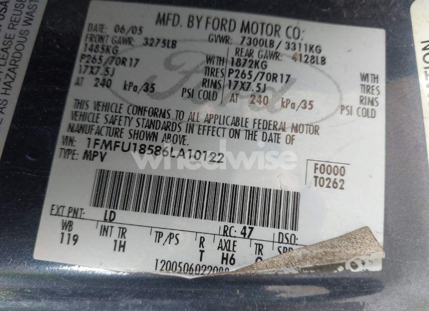 Photo 9 of 2006 Ford Expedition EDDIE BAUER/KING RANCH (VIN 1FMFU18586LA10122)