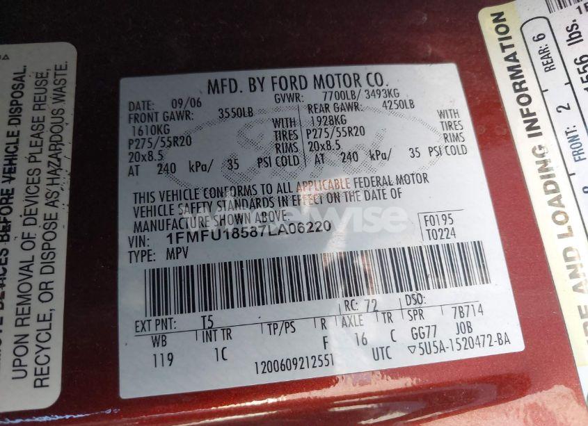 Photo 9 of 2007 Ford Expedition EDDIE BAUER (VIN 1FMFU18587LA06220)