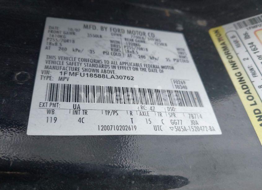 Photo 9 of 2008 Ford Expedition EDDIE BAUER/KING RANCH (VIN 1FMFU18588LA30762)