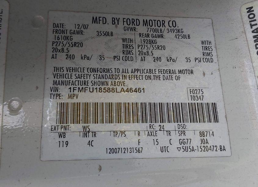 Photo 9 of 2008 Ford Expedition EDDIE BAUER/KING RANCH (VIN 1FMFU18588LA46461)