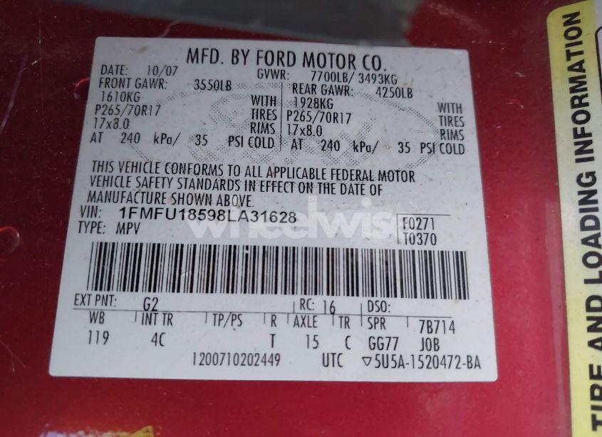 Photo 9 of 2008 Ford Expedition EDDIE BAUER/KING RANCH (VIN 1FMFU18598LA31628)