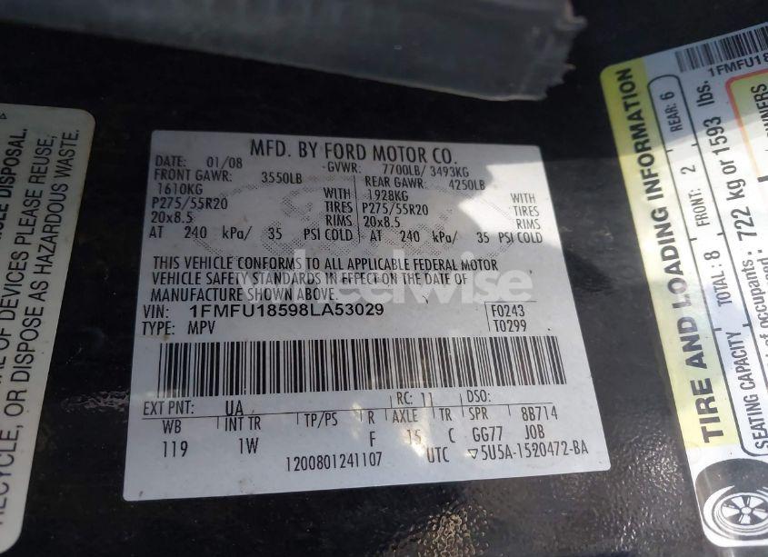 Photo 9 of 2008 Ford Expedition EDDIE BAUER/KING RANCH (VIN 1FMFU18598LA53029)