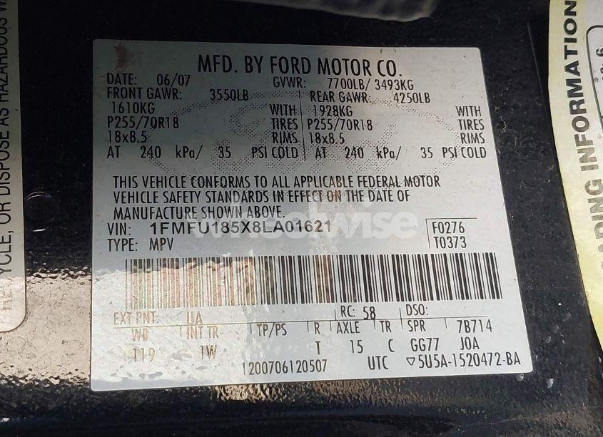 Photo 9 of 2008 Ford Expedition EDDIE BAUER/KING RANCH (VIN 1FMFU185X8LA01621)