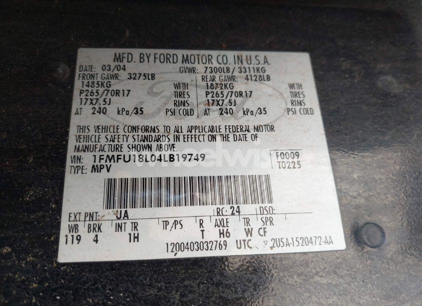 Photo 9 of 2004 Ford Expedition EDDIE BAUER (VIN 1FMFU18L04LB19749)