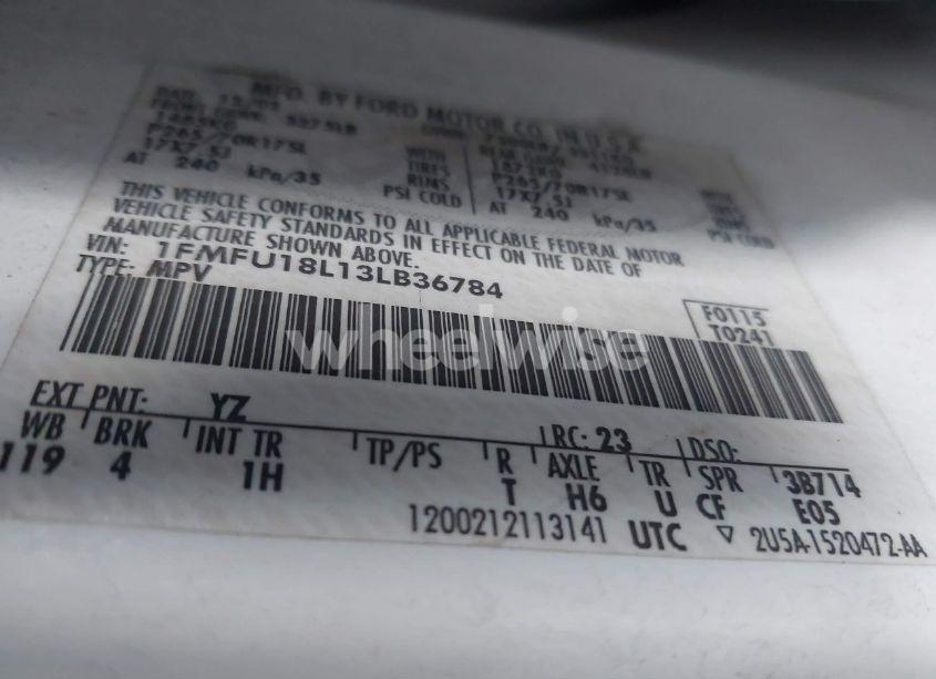 Photo 9 of 2003 Ford Expedition EDDIE BAUER (VIN 1FMFU18L13LB36784)