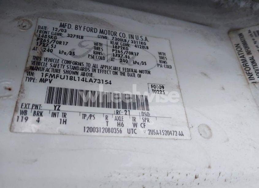 Photo 9 of 2004 Ford Expedition EDDIE BAUER (VIN 1FMFU18L14LA73154)