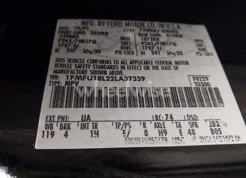 Photo 9 of 2002 Ford Expedition EDDIE BAUER (VIN 1FMFU18L22LA37339)