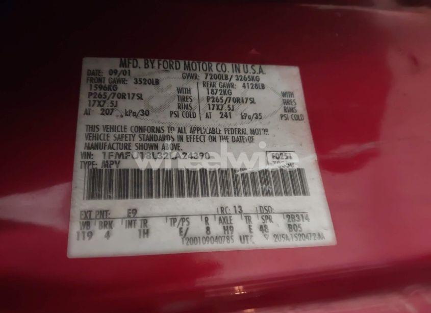 Photo 9 of 2002 Ford Expedition EDDIE BAUER (VIN 1FMFU18L32LA24390)