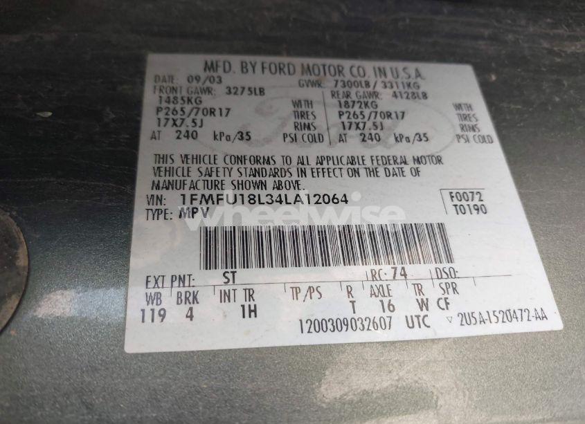 Photo 9 of 2004 Ford Expedition EDDIE BAUER (VIN 1FMFU18L34LA12064)